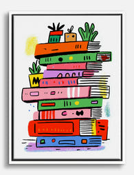 Colorful Book Stack Canvas Print White