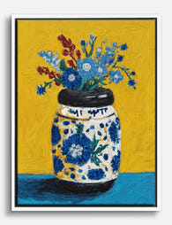 Blue Blossom Jar Bouquet Canvas Print White