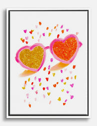 Glitter Heart Shades Canvas Print White