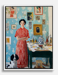 Woman in Red Stripes Canvas Print - White