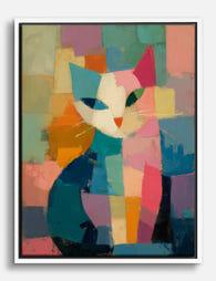 Colorblock Cat Portrait Canvas Print White
