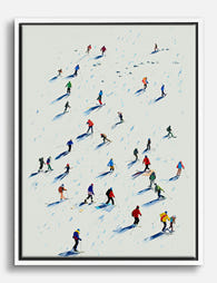 Winter Skiers Gathering Canvas Print White