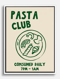 Pasta Lovers Club Poster Canvas Print White