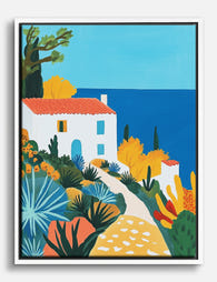 Sunlit Coastal Retreat Canvas Print White