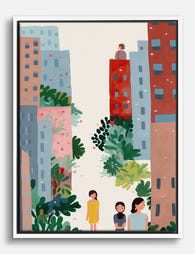 City Strolls & Green Corners Canvas Print White