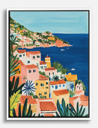 Sicilian Seaside Village Canvas Print White