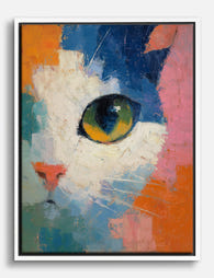 Colorblock Cat Portrait Canvas Print - White
