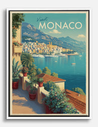 Monaco Riviera Vintage Poster Canvas Print - White