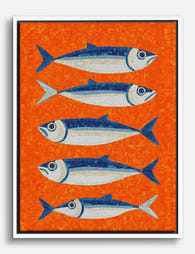 Blue Sardines Mosaic Canvas Print White