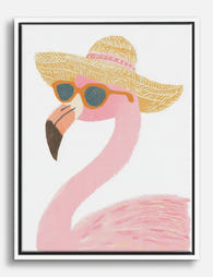 Flamingo in Sun Hat Canvas Print White