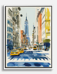 New York City Watercolor Street Canvas Print - White