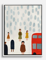 London Rain & Red Bus Canvas Print White