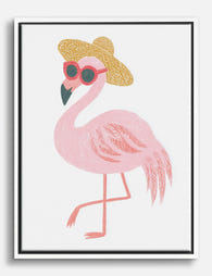 Flamingo in Sunglasses Canvas Print White