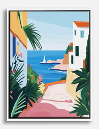 Seaside Italian Pathway Canvas Print White