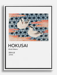 Hokusai Birds Pattern Canvas Print White