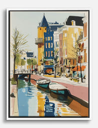 Amsterdam Canal Scene Canvas Print - White