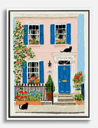 Blue Shutters & Black Cats Canvas Print White