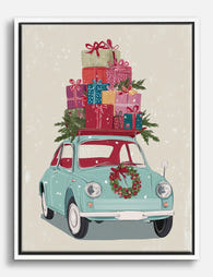 Vintage Car Holiday Cheer Canvas Print White