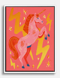 Electric Pink Unicorn Canvas Print White
