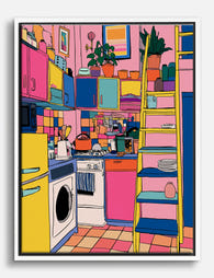 Vibrant Urban Kitchen Scene Canvas Print - White