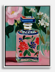Painted Floral Perfume Bottle Canvas Print White
