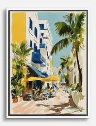 Sunlit Miami Stroll Canvas Print - White