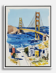Golden Gate Watercolor View Canvas Print - White
