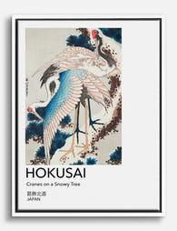Hokusai Cranes in Snow Canvas Print White