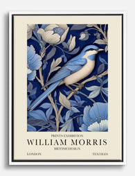 Blue Bird Botanica by Morris Canvas Print White