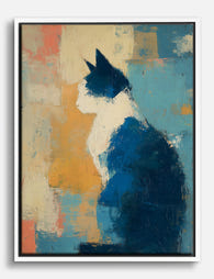 Blue Abstract Cat Silhouette Canvas Print White