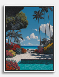 Tropical Poolside Haven Canvas Print White