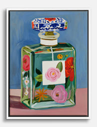 Painted Floral Perfume Bottle Canvas Print White