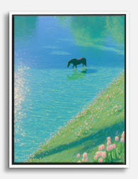 Serene Lake Horse Canvas Print White
