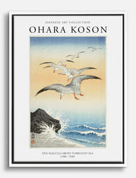 Koson’s Seagulls Over Sea Canvas Print White