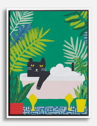 Cat Bath Jungle Retreat Canvas Print White