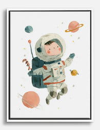 Little Explorer in Space Canvas Print White