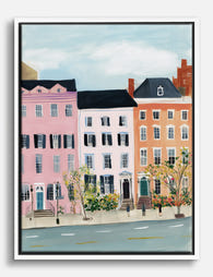 Pastel Rowhouse Charm Canvas Print White