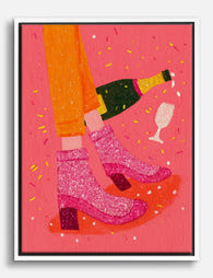 Pink Glitter Boots & Bubbly Canvas Print White