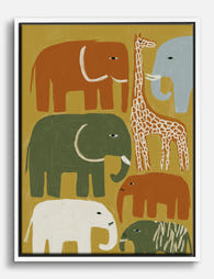 Playful Safari Parade Canvas Print White