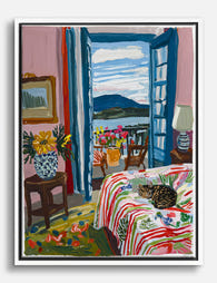 Sunlit Sanctuary with Cat Canvas Print - White