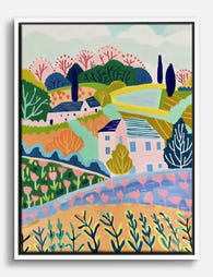 Pastel Hillside Retreat Canvas Print White