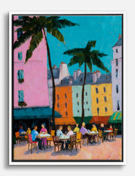 Vibrant Summer Cafe Scene Canvas Print White