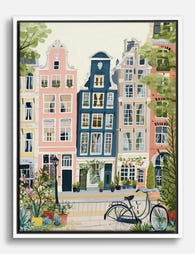 Amsterdam Pastel Row Canvas Print White