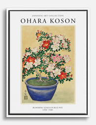 Koson’s Azaleas in Blue Canvas Print White