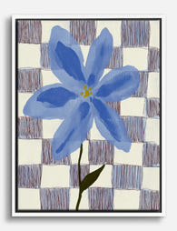 Blue Blossom on Checkered Canvas Print - White
