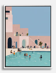 Sunlit Poolside Escape Canvas Print White
