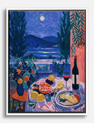 Moonlit Mediterranean Table Canvas Print White