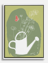 Botanical Watering Delight Canvas Print White