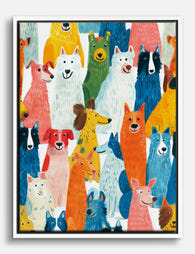 Playful Pups Parade Canvas Print White