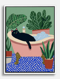 Cat Nap in the Tub Canvas Print White